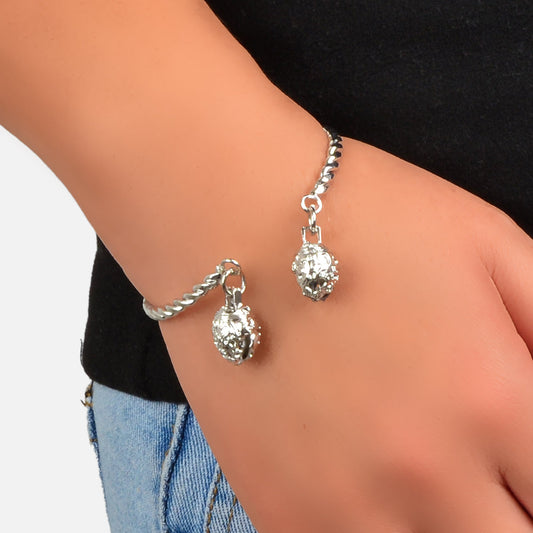Statement Wedding Party Silver Open Cuff Wrap Bangle Band Bell Charm Bracelet-0