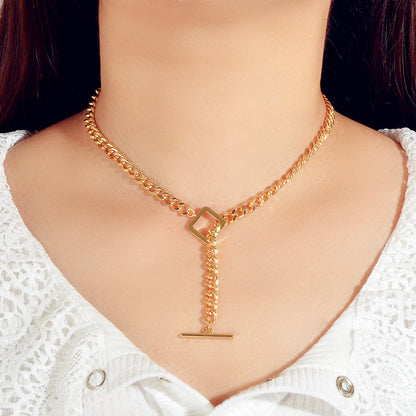 Punk Statment Jewelry Crude Y Lariat Chain Minimalist Square Collar Necklace-4