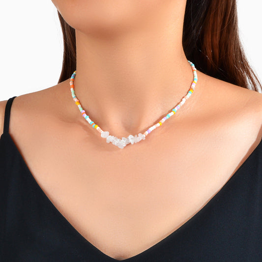 Boho Jewellery Handmade Beads Chain Irregular Transparent Resin Collar Necklace-0