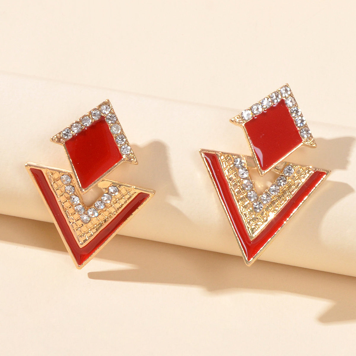 Costume Jewellery Rhinestone Enamel Triangle Geometric Stud Bridal Earrings Gift-6