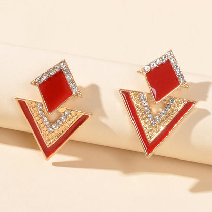 Costume Jewellery Rhinestone Enamel Triangle Geometric Stud Bridal Earrings Gift-6