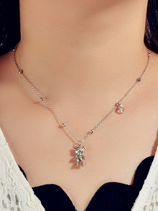 Lovely Female Jewellery Long Gold Chain Bear Pendant Necklace Trendy Accessories-0