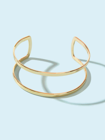 Double-Layered Gold Open Cuff Bangle Stylish Statement Bracelet-1