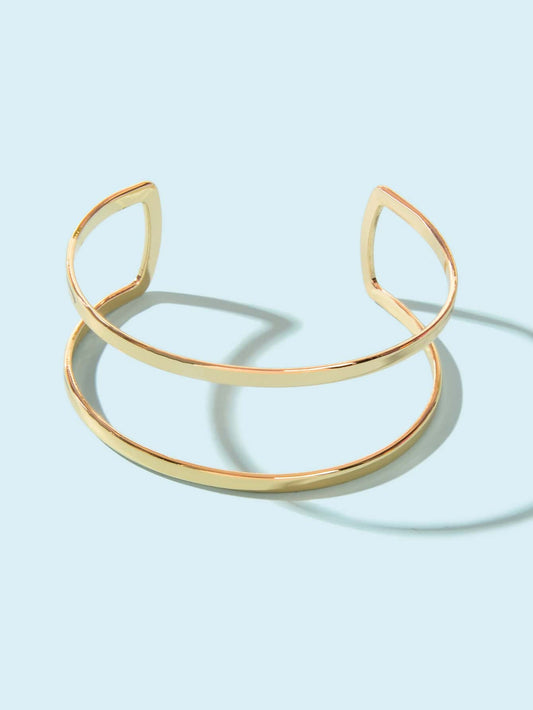 Double-Layered Gold Open Cuff Bangle Stylish Statement Bracelet-1