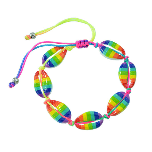 Ethnic Jewelry Colorful Enamel Shell Shape Adjustable Braided Bohemian Bracelet-0