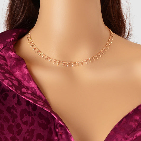 Women Party Decoration Gold Link Chain Clavicle Choker Necklace Short Collar-0