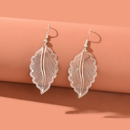 Hollow out Gold Tropical Leaf Drop Earrings Eardrop Accessories Dainty Jewellery-5