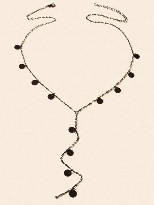 Stylish Jewellery Black Disc Charm Y Style Long Chain Pendant Necklace for Women-1