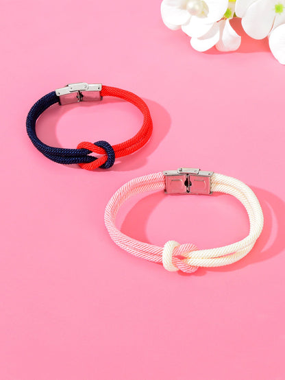 2pcs Valentine's Handmade Knotted Rope Bracelet Matching Couple Best Friend Gift-1