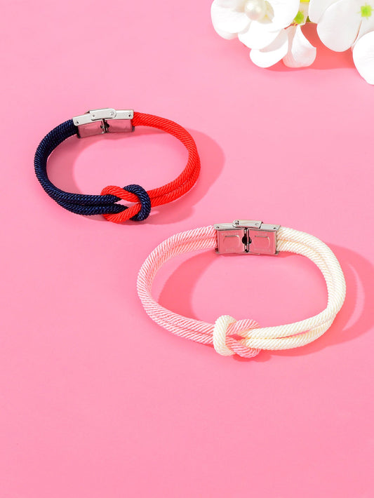 2pcs Valentine's Handmade Knotted Rope Bracelet Matching Couple Best Friend Gift-1