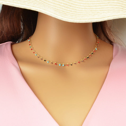 Bohemian Colorful Seed Beads Charm Gold Chain Necklace Women Holiday Jewellery-0