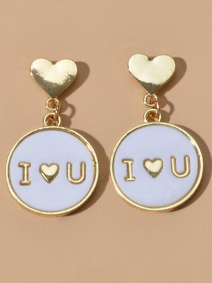 Ladies Jewellery Gold Heart I LOVE YOU Round Dangle Earrings Women Dainty Gifts-0