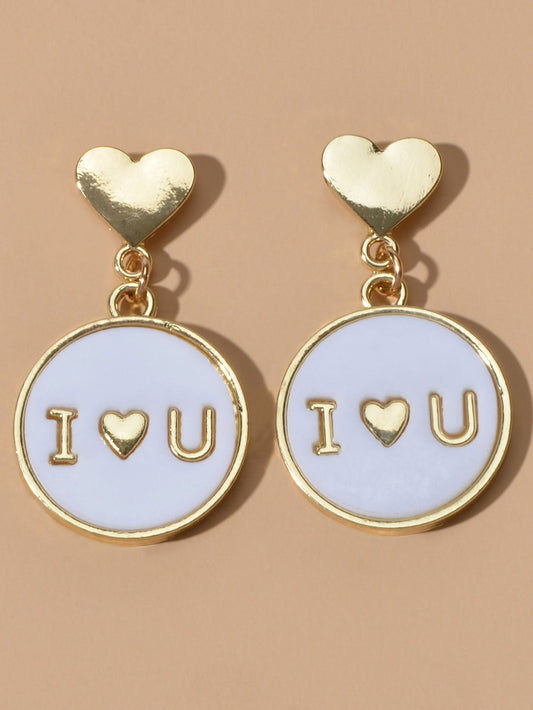 Ladies Jewellery Gold Heart I LOVE YOU Round Dangle Earrings Women Dainty Gifts-0