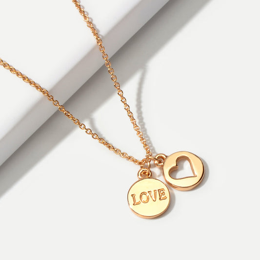 Minimalist Gold Chain Letter Love Heart Round Pendant Necklace Jewellery Gift-0