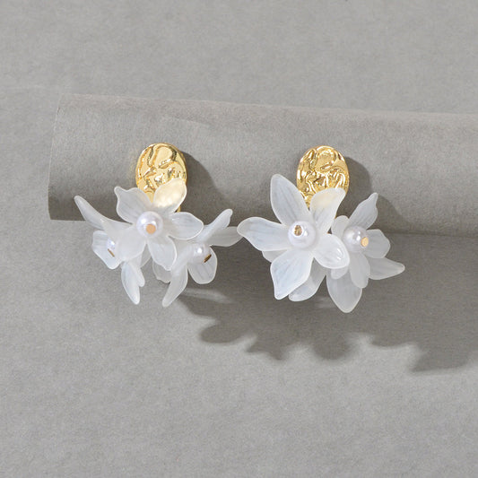 Boho Luxury White Resin Petal Drop Flower Exaggerated Floral Earrings for Women-0
