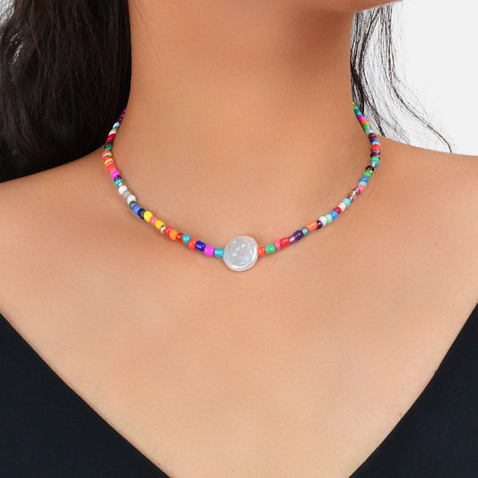 Bohemian Handmade Colourful Seed Beads Choker Y2K Beautiful Pearl Necklace Gift-0