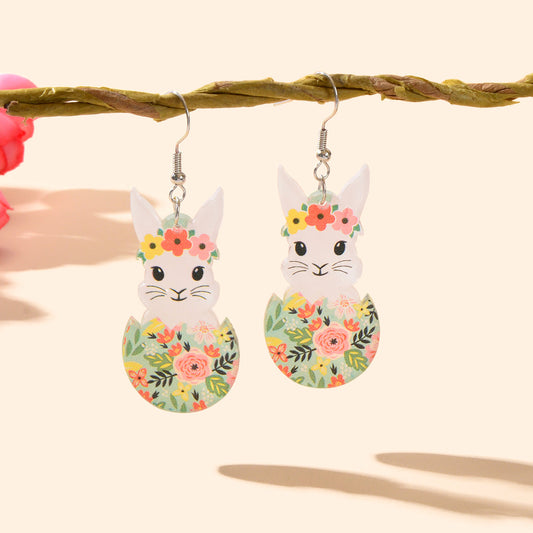 1 Pair Novelty Trendy Easter Bunny Eggs Earrings Bohemian Rabbit Ear Jewellery-0