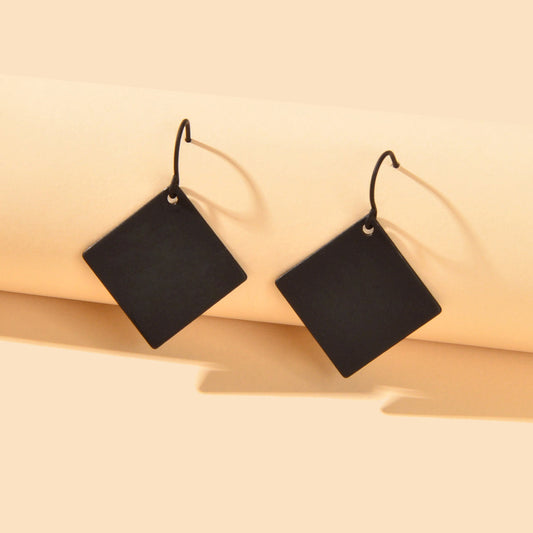Black Square Metal Geometric Dangle Hook Punk Earrings Women Party Decoration-0