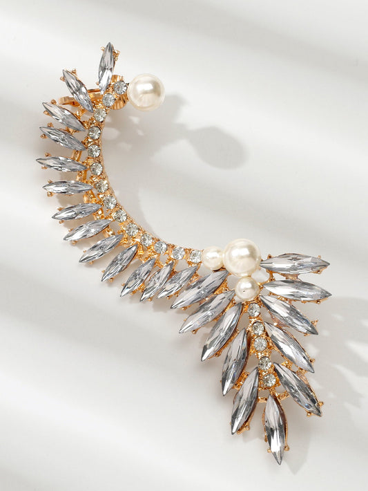 Luxurious Rhinestone Pearl Decor Ear Clip Climber Around Earring for Dinner 1 pc-1