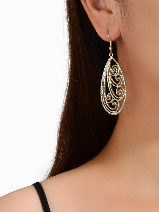 Party Decoration Women Gold Silver Hollow out Flower Water Drop Dangle Earrings-0