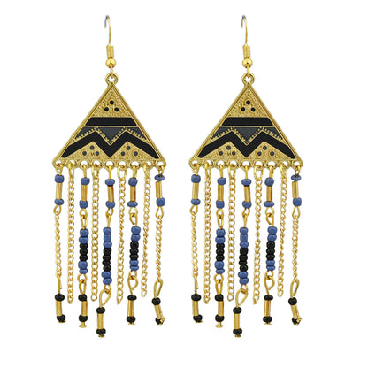 Triangle Colourful Enamel Beads Long Chain Tassel Ethnic Jewellery Boho Earrings-4