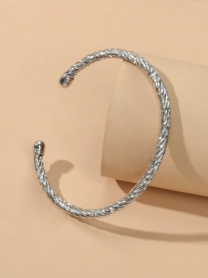 Good Quality Punk Minimalist Rosegold Silver Open Cuff Bangle Statement Bracelet-4