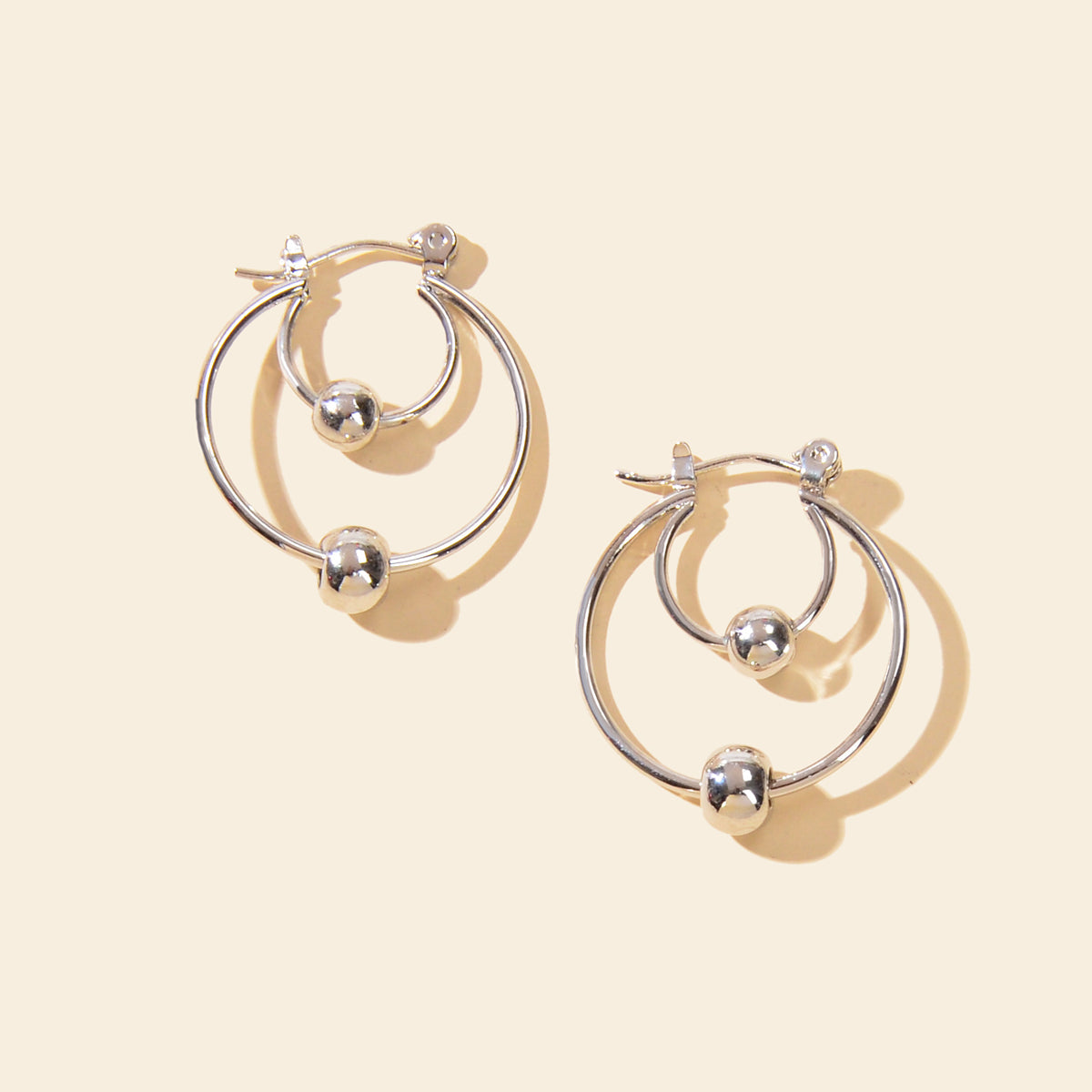 Party Decoration for Women Silver Plated Beads Circle Hoop Huggie Gift Earrings-0