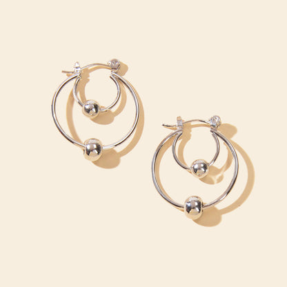 Party Decoration for Women Silver Plated Beads Circle Hoop Huggie Gift Earrings-0