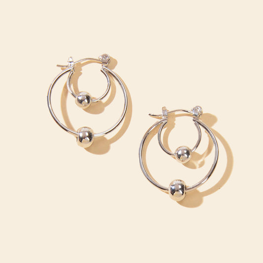 Party Decoration for Women Silver Plated Beads Circle Hoop Huggie Gift Earrings-0