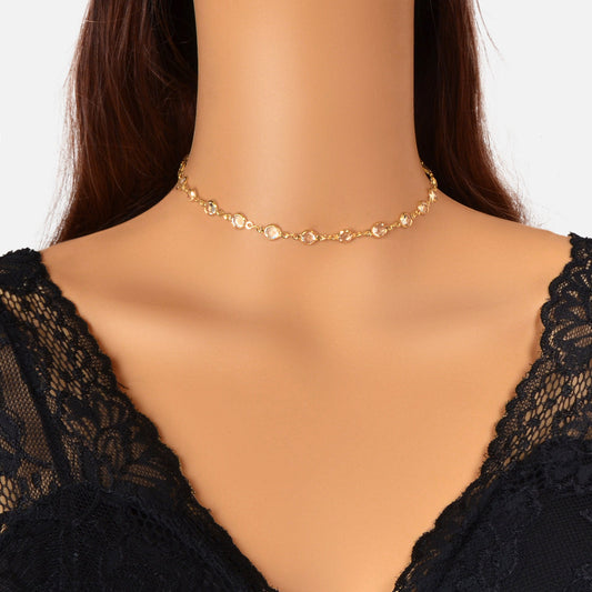 Gold Acrylic Beads Chain Link Choker Short Necklace for Women Designer Jewellery-0