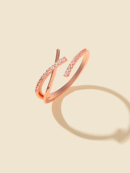 Sparkling Rhinestone Rosegold Cross Band Ring for Women Engagement Wedding Gift-0