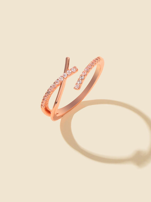 Sparkling Rhinestone Rosegold Cross Band Ring for Women Engagement Wedding Gift-0