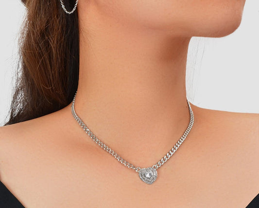 Stunning Silver Heart Pendant Necklace Elegant Jewellery Piece Girls Party Gift-1