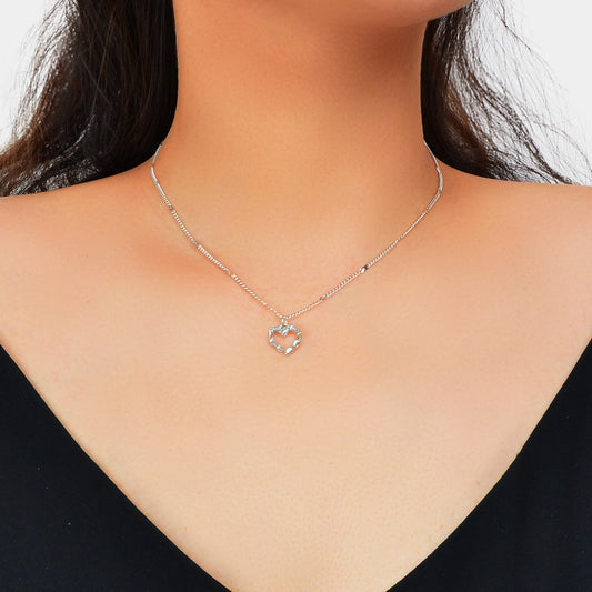 Women Dainty Gifts Silver Chain Rhinestone Heart Charm Necklace Delicate Jewelry-0