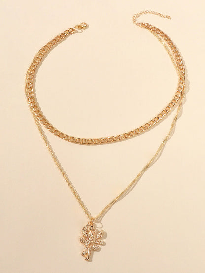 Female Jewelry Double layer Gold Chain Flower Pendant Necklace Women Accessories-1