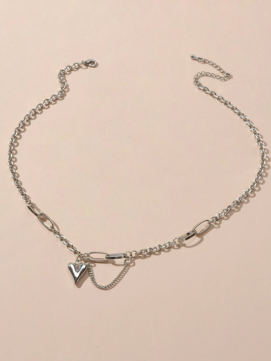 Punk Hip Hop Jewellery Multiple Silver Chain Tassel Heart Charm Party Decoration-0