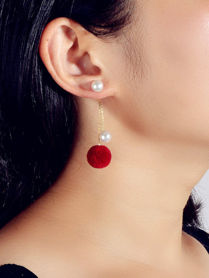 Retro Gold Chain Pearl Decor Ball Dangle Earrings Designer Jewellery Ear Jacket-4