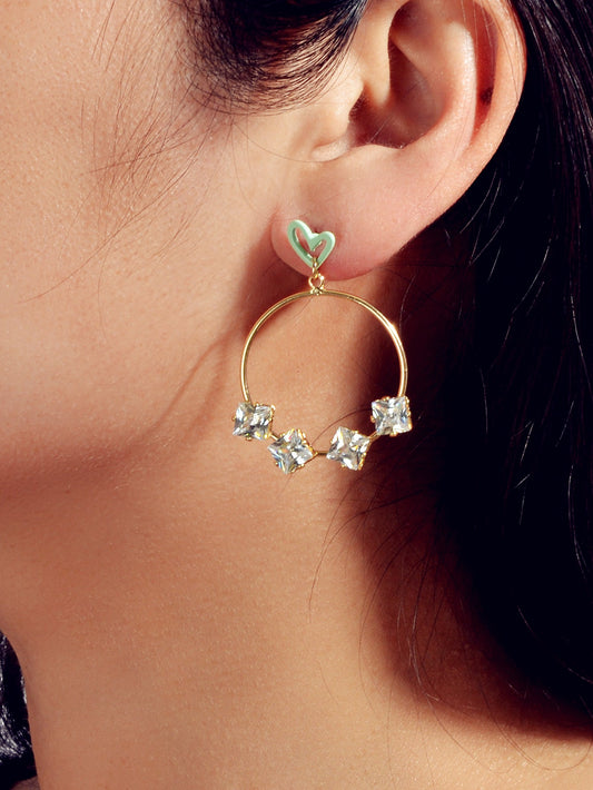 Trendy Simulated Diamond Love Heart Circle Dangle Earrings Nice Collection Gift-0