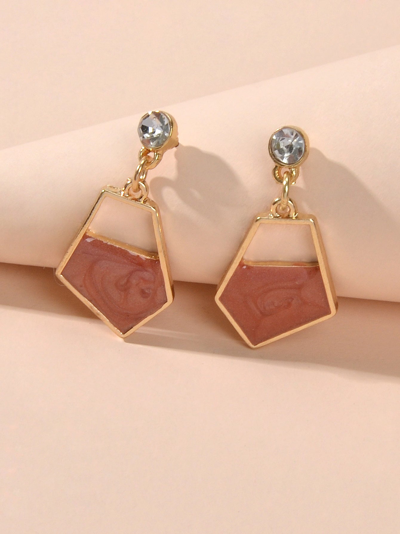 Rhinestone Decor Red Khaki Enamel Geometric Dangle Earrings Female Party Jewelry-0