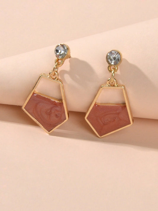 Rhinestone Decor Red Khaki Enamel Geometric Dangle Earrings Female Party Jewelry-0