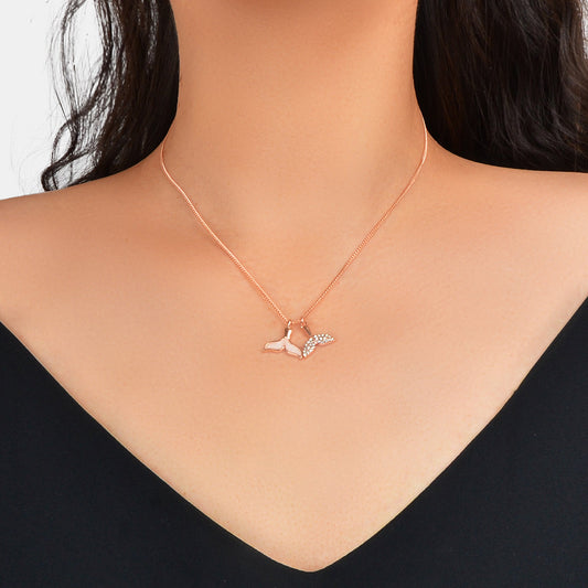 Ocean Series Jewellery Rose Gold Chain Enamel Rhinestone Mermaid Tail Necklace-0