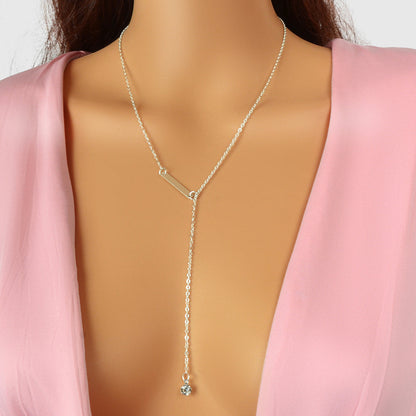 Feelontop Jewellery Silver Chain Rhinestone Fringe Y Necklace Women Accessories-0