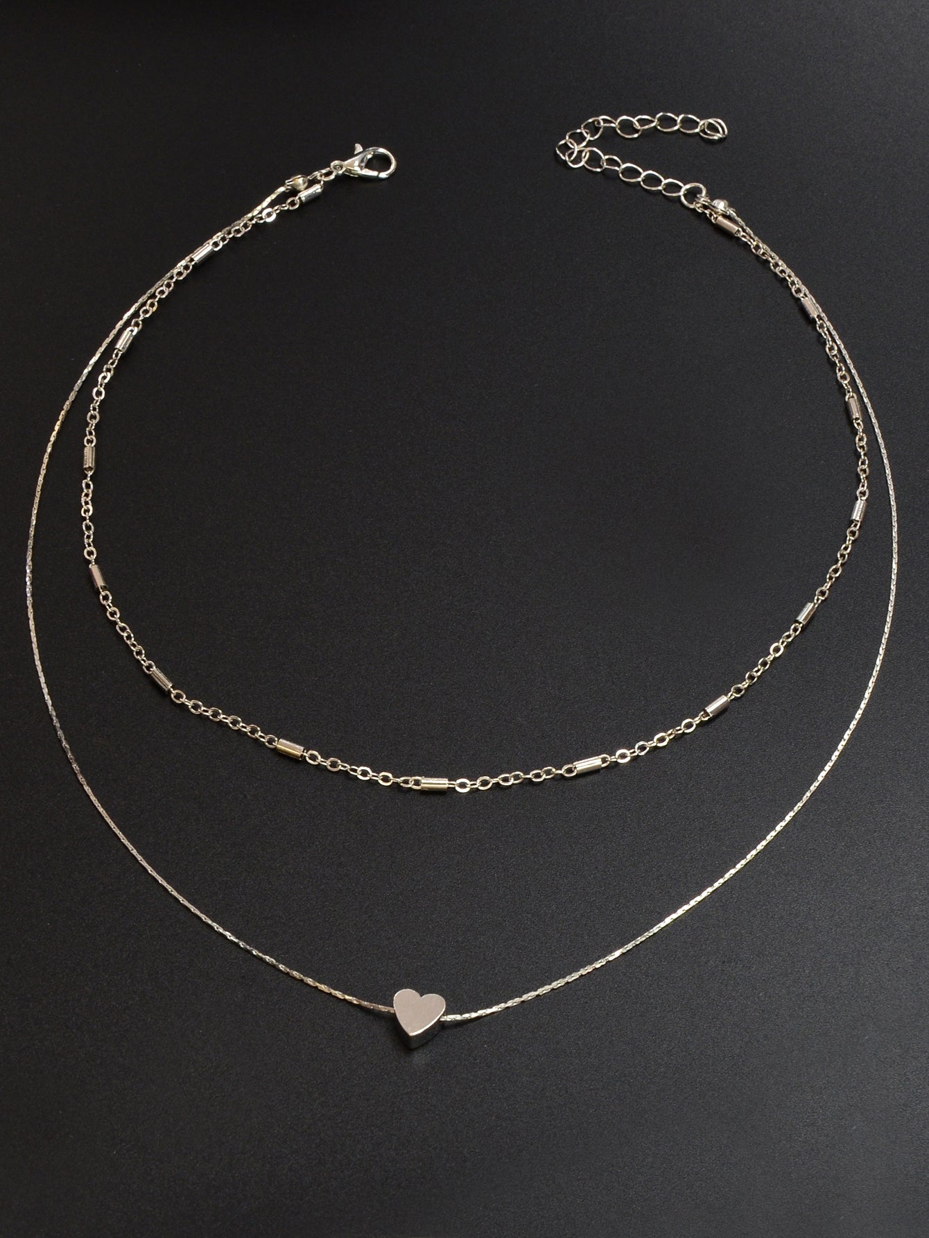 Minimalist Chic Double layer Silver Chain Heart Pendant Clavicle Party Necklace-1