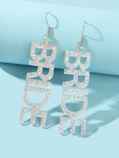 Wedding Bride Dangle Earrings Acrylic Handmade Fun Statement Jewelry Party Gift-3