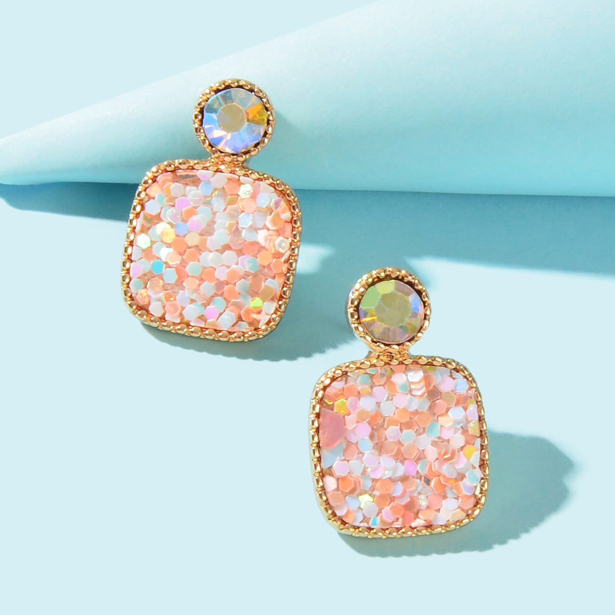Shining Colourful Sequin Geometric Square Stud Earrings Wedding Dinner Jewellery-8