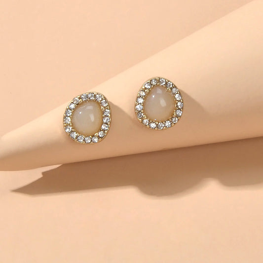 Exquisite Full Rhinestone Opal Decoration Water Droplets Stud Women Earrings-0