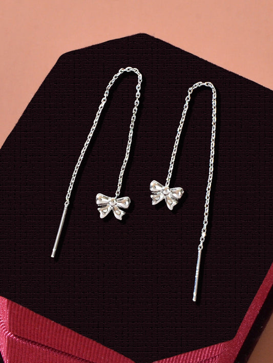 Individual Silver Butterfly Long Chain Ear Line Tassel Threader Pendant Earrings-0