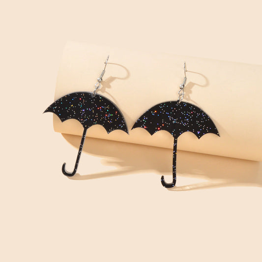 Shiny Acrylic Black Umbrella Drop Dangle Earrings Creative Nightclub Jewellery-0