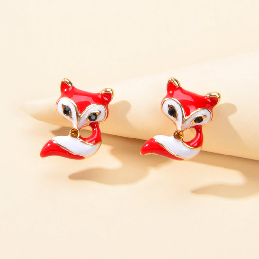 Cute White Red Enamel Fox Stud Earrings Animal Birthday Jewellery Gift for Women-0