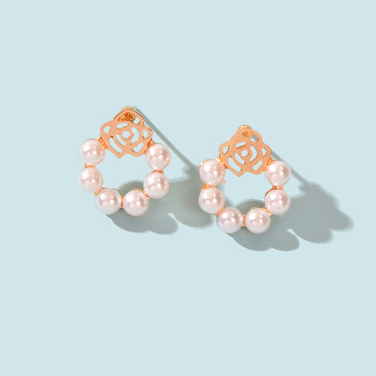 Perfect Wedding and Engagement Jewellery Exquisite Gold Rose Pearl Stud Earrings-0